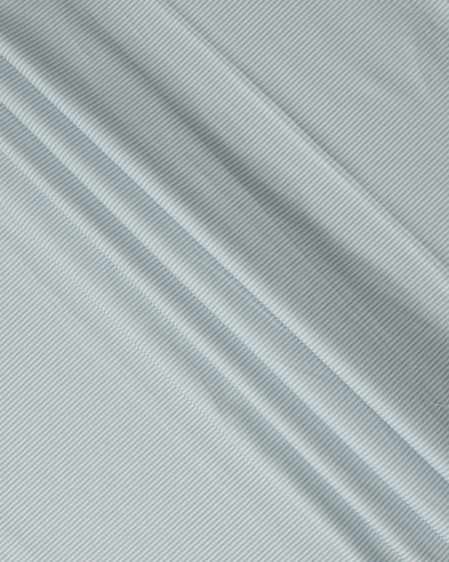 Mint Green White Striped Blended Cotton Shirting Fabric Soft Woven Fine Stripe Design Breathable Apparel Material 150 Cms Width Made in India-D27425