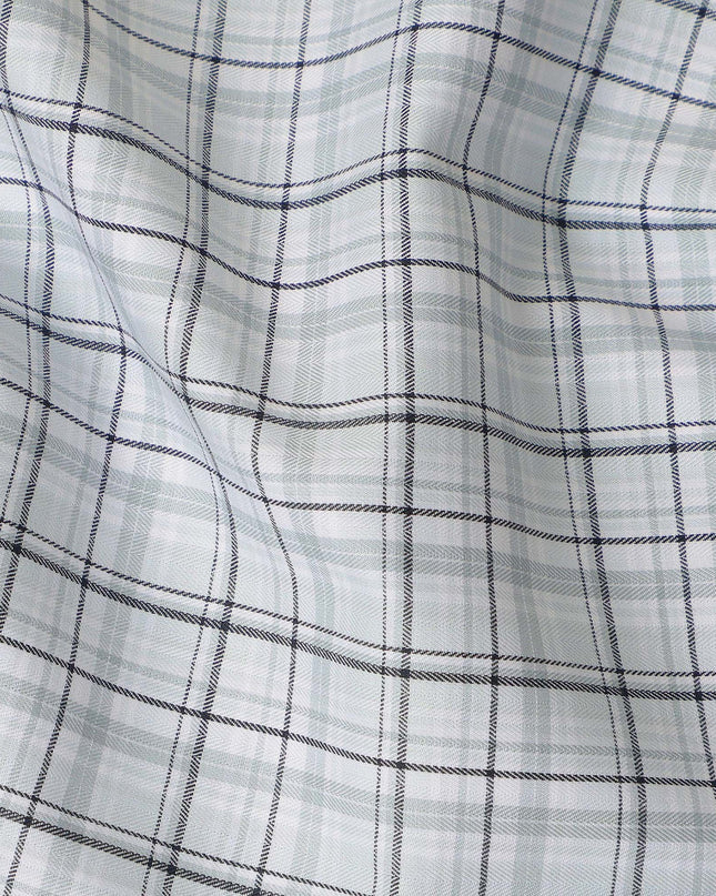 Light Grey Checked Blended Cotton Shirting Fabric Soft Woven Grid Design Breathable Apparel Material 150 Cms Width Made in India-D27424