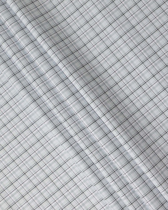 Light Grey Checked Blended Cotton Shirting Fabric Soft Woven Grid Design Breathable Apparel Material 150 Cms Width Made in India-D27424