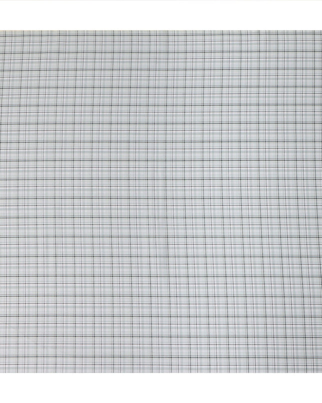 Light Grey Checked Blended Cotton Shirting Fabric Soft Woven Grid Design Breathable Apparel Material 150 Cms Width Made in India-D27424