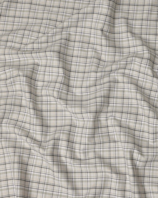 Beige Cream Checked Blended Cotton Shirting Fabric Soft Woven Check Pattern Breathable Apparel Material 150 Cms Width Made in India-D27427