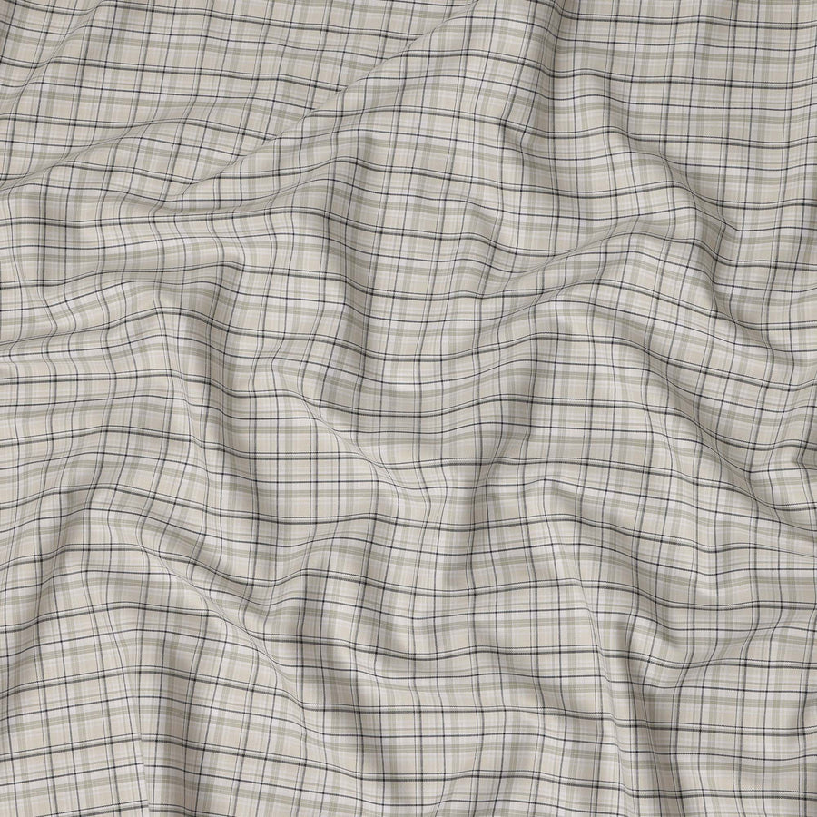 Beige Cream Checked Blended Cotton Shirting Fabric Soft Woven Check Pattern Breathable Apparel Material 150 Cms Width Made in India-D27427