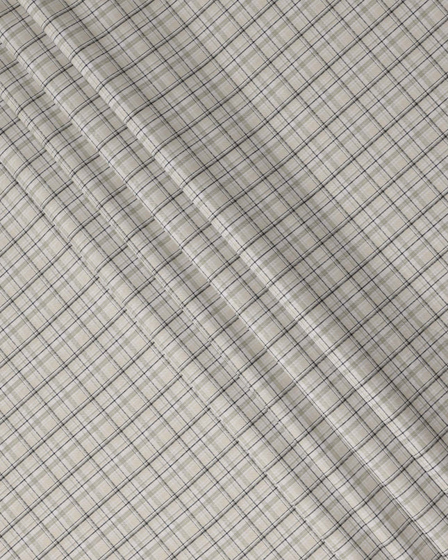 Beige Cream Checked Blended Cotton Shirting Fabric Soft Woven Check Pattern Breathable Apparel Material 150 Cms Width Made in India-D27427