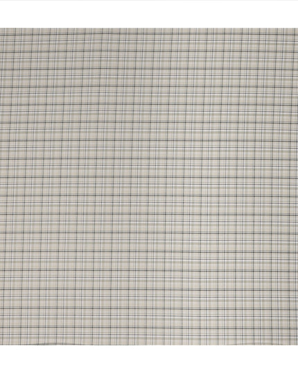 Beige Cream Checked Blended Cotton Shirting Fabric Soft Woven Check Pattern Breathable Apparel Material 150 Cms Width Made in India-D27427