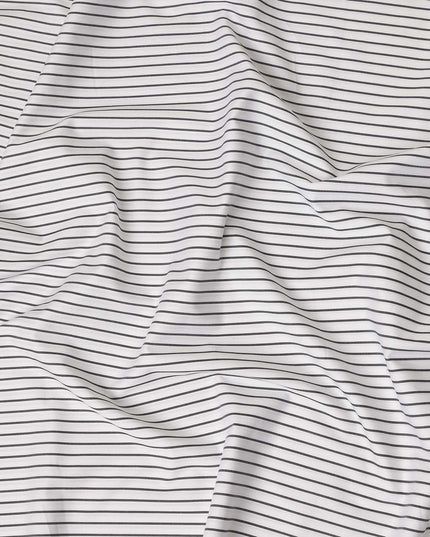 White Black Striped Blended Cotton Shirting Fabric Soft Woven Pattern Breathable Apparel Textile 150 Cms Width Made in India-D27421 Regal Fabrics