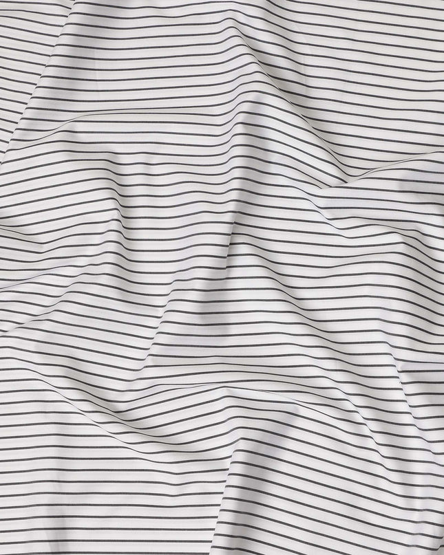 White Black Striped Blended Cotton Shirting Fabric Soft Woven Pattern Breathable Apparel Textile 150 Cms Width Made in India-D27421