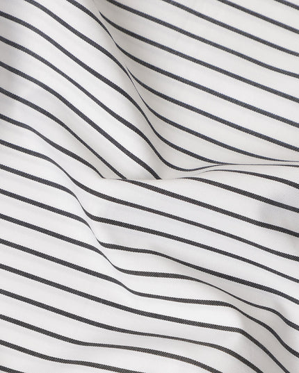 White Black Striped Blended Cotton Shirting Fabric Soft Woven Pattern Breathable Apparel Textile 150 Cms Width Made in India-D27421 Regal Fabrics