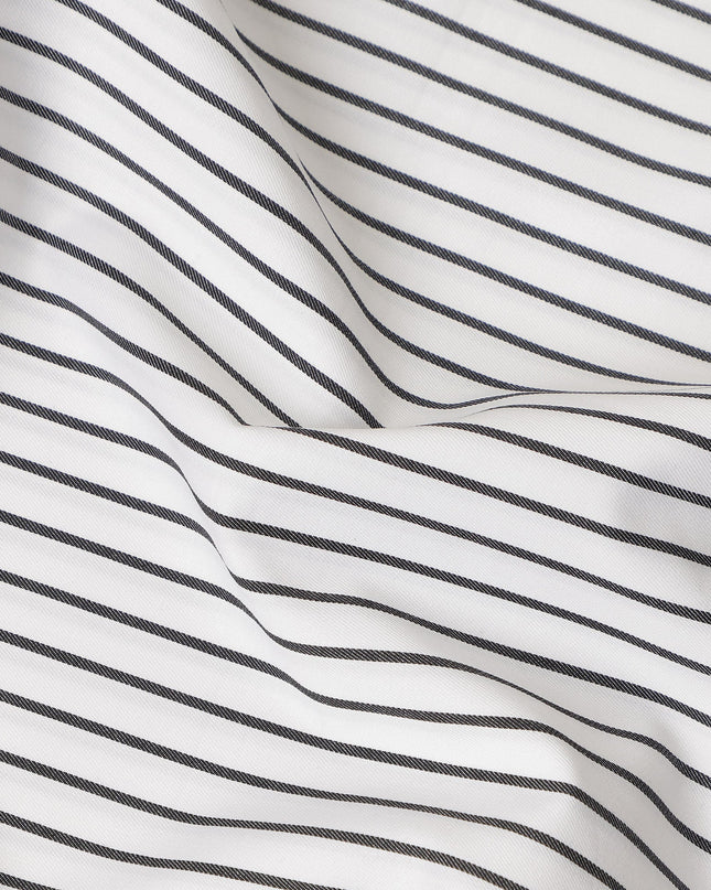 White Black Striped Blended Cotton Shirting Fabric Soft Woven Pattern Breathable Apparel Textile 150 Cms Width Made in India-D27421
