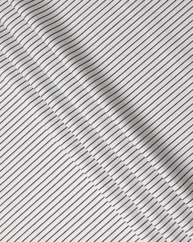 White Black Striped Blended Cotton Shirting Fabric Soft Woven Pattern Breathable Apparel Textile 150 Cms Width Made in India-D27421