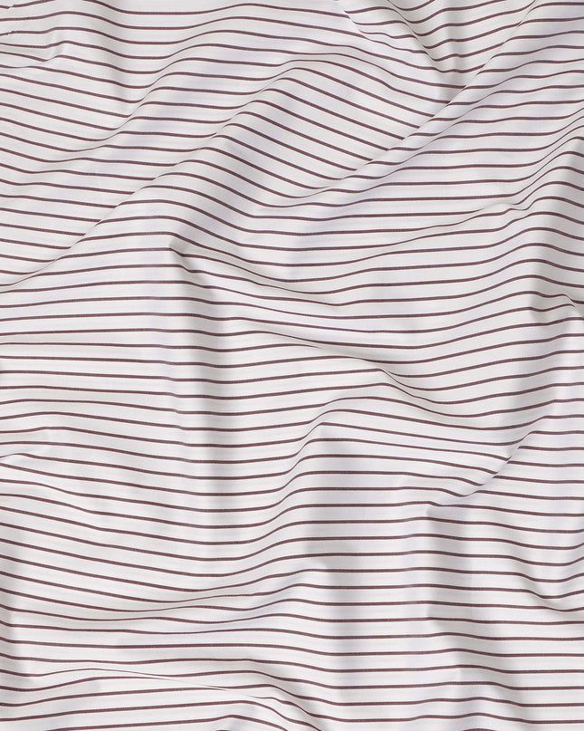 White Maroon Striped Blended Cotton Shirting Fabric Soft Woven Design Breathable Textile for Shirts and Apparel 150 Cms Wide Premium Quality Fabric Made in India-D27420