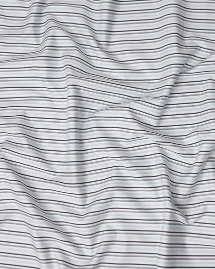 White Grey Striped Blended Cotton Shirting Fabric Soft Woven Linear Design Breathable Apparel Material 150 Cms Width Made in India-D27422 Regal Fabrics