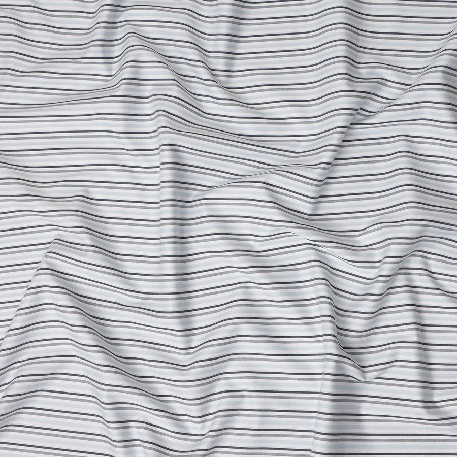 White Grey Striped Blended Cotton Shirting Fabric Soft Woven Linear Design Breathable Apparel Material 150 Cms Width Made in India-D27422 Regal Fabrics