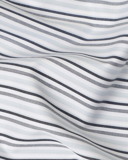 White Grey Striped Blended Cotton Shirting Fabric Soft Woven Linear Design Breathable Apparel Material 150 Cms Width Made in India-D27422 Regal Fabrics