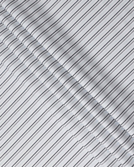 White Grey Striped Blended Cotton Shirting Fabric Soft Woven Linear Design Breathable Apparel Material 150 Cms Width Made in India-D27422 Regal Fabrics