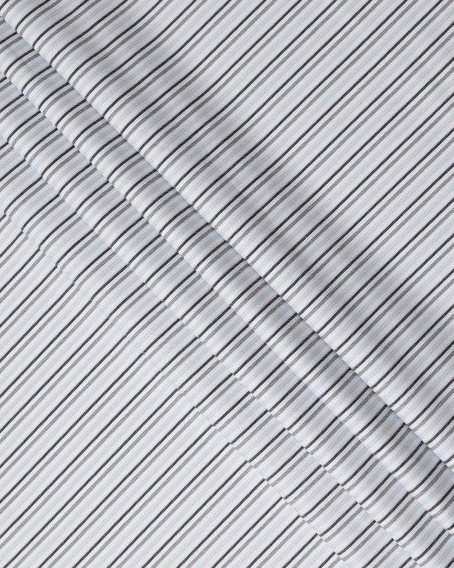 White Grey Striped Blended Cotton Shirting Fabric Soft Woven Linear Design Breathable Apparel Material 150 Cms Width Made in India-D27422