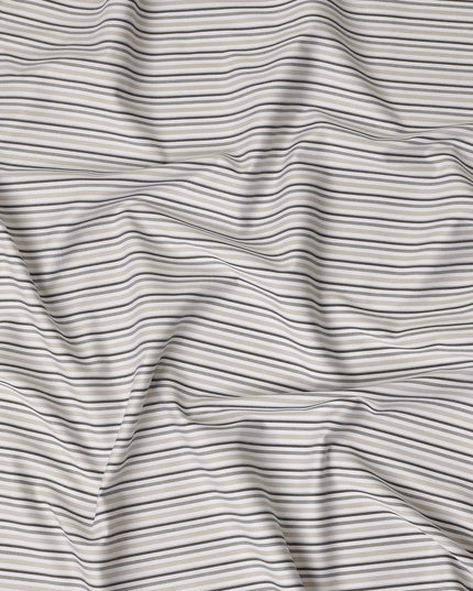 Beige Grey Striped Blended Cotton Shirting Fabric Soft Woven Linear Design Breathable Apparel Textile 150 Cms Width Made in India-D27423 Regal Fabrics