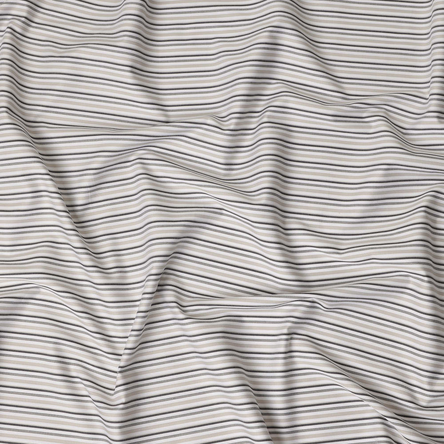 Beige Grey Striped Blended Cotton Shirting Fabric Soft Woven Linear Design Breathable Apparel Textile 150 Cms Width Made in India-D27423 Regal Fabrics