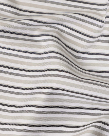 Beige Grey Striped Blended Cotton Shirting Fabric Soft Woven Linear Design Breathable Apparel Textile 150 Cms Width Made in India-D27423 Regal Fabrics