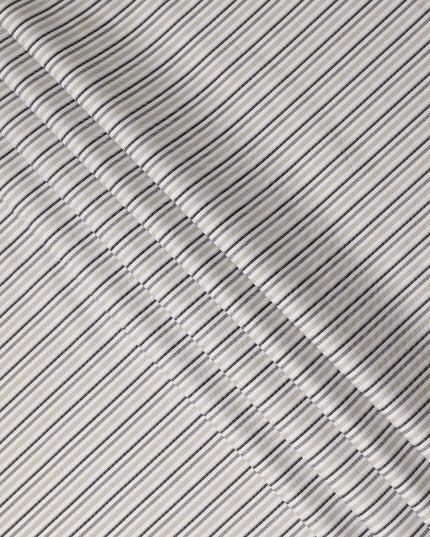 Beige Grey Striped Blended Cotton Shirting Fabric Soft Woven Linear Design Breathable Apparel Textile 150 Cms Width Made in India-D27423 Regal Fabrics
