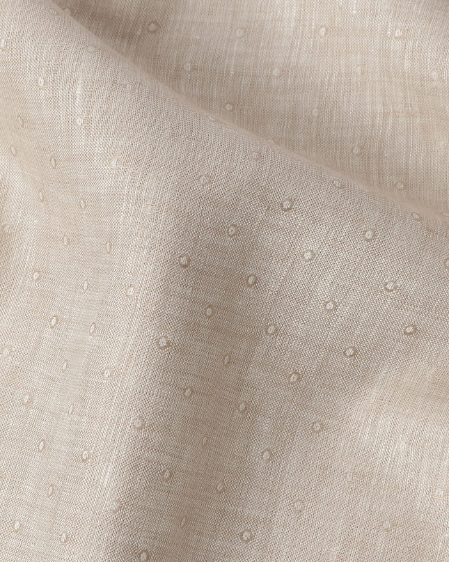 Beige Dobby Textured Linen Shirting Fabric, 150 Cms Width, Made in India-D26151
