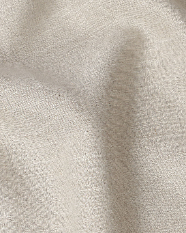 Beige Geometric Textured Pure Linen Fabric, 150 Cms Width, Made in India-D26153