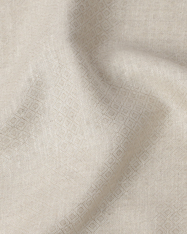Cream Diamond Weave Textured Linen Shirting Fabric, 150 Cms Width, Made in India-D26152