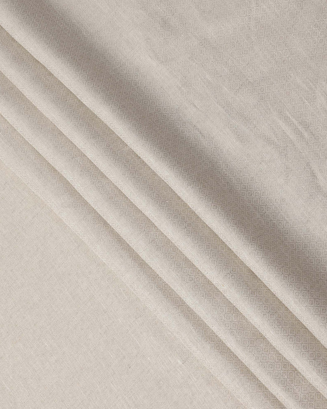 Cream Diamond Weave Textured Linen Shirting Fabric, 150 Cms Width, Made in India-D26152