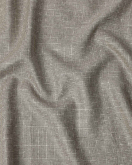Taupe Windowpane Check Pure Linen Fabric, 150 Cms Width, Made in India-D26154