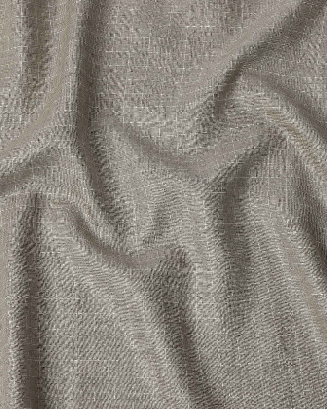 Taupe Windowpane Check Pure Linen Fabric, 150 Cms Width, Made in India-D26154