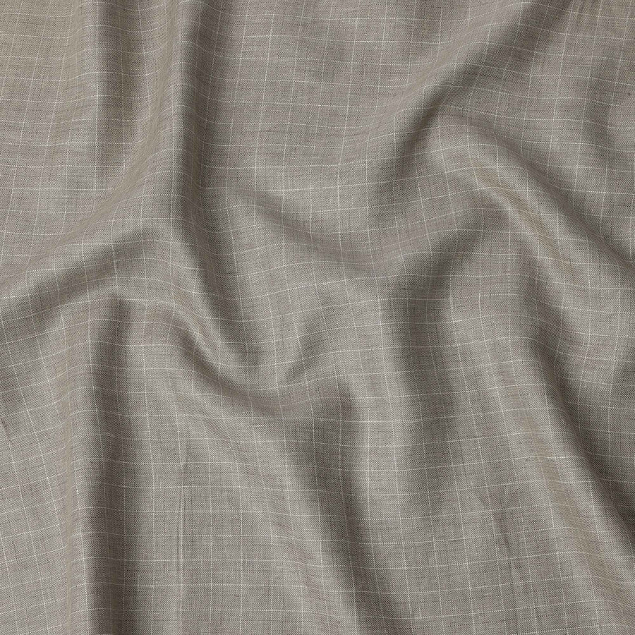 Taupe Windowpane Check Pure Linen Fabric, 150 Cms Width, Made in India-D26154