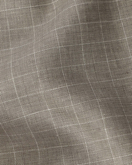 Taupe Windowpane Check Pure Linen Fabric, 150 Cms Width, Made in India-D26154