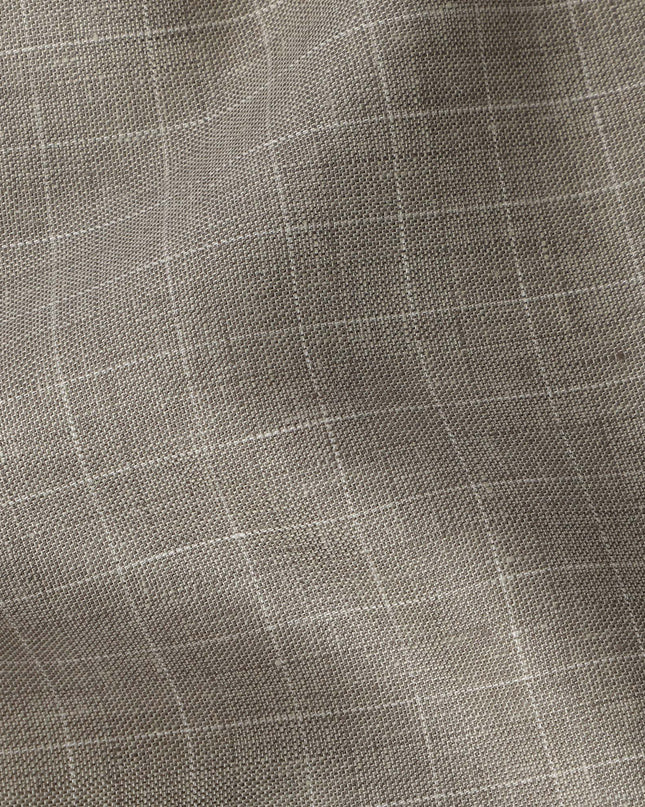 Taupe Windowpane Check Pure Linen Fabric, 150 Cms Width, Made in India-D26154