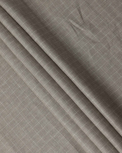 Taupe Windowpane Check Pure Linen Fabric, 150 Cms Width, Made in India-D26154