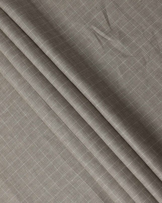 Taupe Windowpane Check Pure Linen Fabric, 150 Cms Width, Made in India-D26154