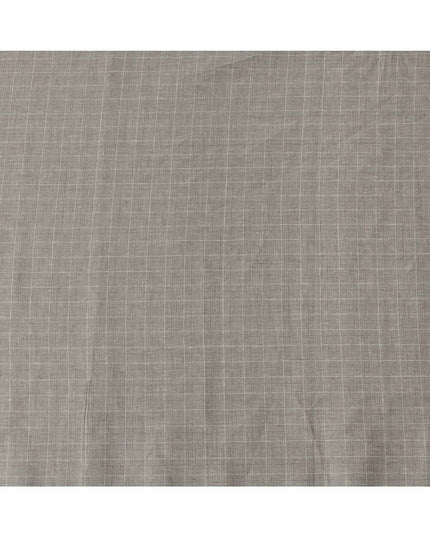 Taupe Windowpane Check Pure Linen Fabric, 150 Cms Width, Made in India-D26154
