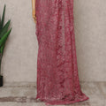 ساري فرنسي فاخر باللون الوردي من الدانتيل الشانتيلي المعدني مع تطريز حجري، عرض 110 سم، 5.5 متر، فرنسا - D25571