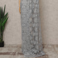 Silver French Chantilly Lace Saree | Regal