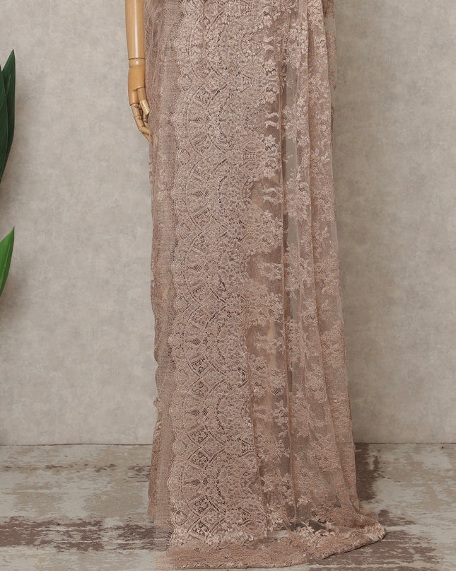 Rose Copper Premium French Metallic Chantilly Lace Saree with Stone Work, Width 110 Cms, 5.5 Mtrs, France-D25599 Regal Fabrics