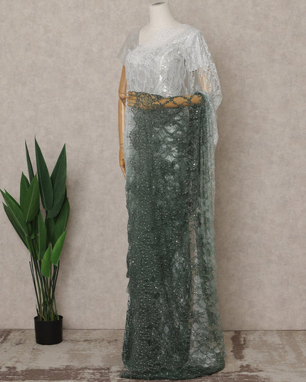 Green Ombre Premium French Ombre Chantilly Saree Lace with Stone Work, Width 110 Cms, 5.5 Mtrs, France, Imported from France  & Blouse Not Included-D26594