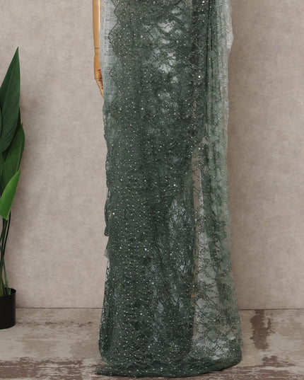 Green Ombre Premium French Ombre Chantilly Saree Lace with Stone Work, Width 110 Cms, 5.5 Mtrs, France, Imported from France  & Blouse Not Included-D26594