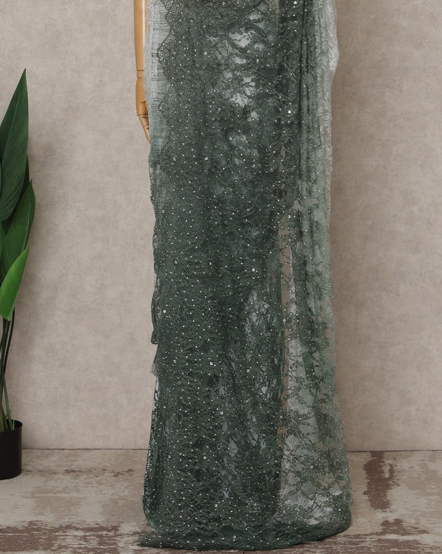 Green Ombre Premium French Ombre Chantilly Saree Lace with Stone Work, Width 110 Cms, 5.5 Mtrs, France, Imported from France  & Blouse Not Included-D26594