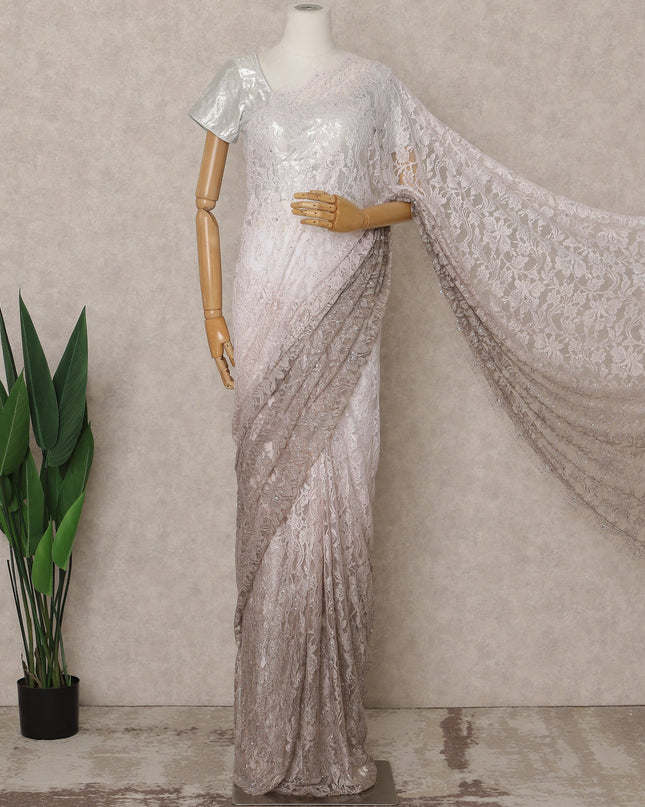 Beige Pink Ombre Premium French Ombre Chantilly Saree Lace with Stone Work, Width 110 Cms, 5.5 Mtrs, France, Imported from France  & Blouse Not Included-D26595