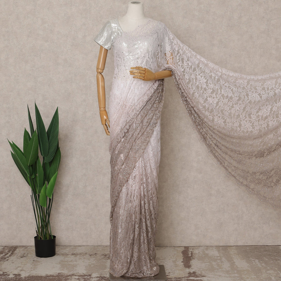 Beige Pink Ombre Premium French Ombre Chantilly Saree Lace with Stone Work, Width 110 Cms, 5.5 Mtrs, France, Imported from France  & Blouse Not Included-D26595 Regal Fabrics
