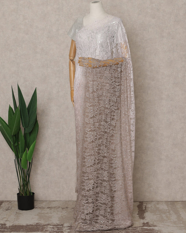 Beige Pink Ombre Premium French Ombre Chantilly Saree Lace with Stone Work, Width 110 Cms, 5.5 Mtrs, France, Imported from France  & Blouse Not Included-D26595