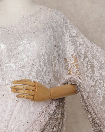Beige Pink Ombre Premium French Ombre Chantilly Saree Lace with Stone Work, Width 110 Cms, 5.5 Mtrs, France, Imported from France  & Blouse Not Included-D26595 Regal Fabrics