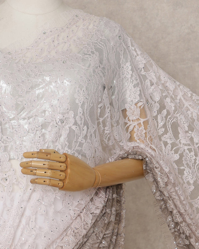 Beige Pink Ombre Premium French Ombre Chantilly Saree Lace with Stone Work, Width 110 Cms, 5.5 Mtrs, France, Imported from France  & Blouse Not Included-D26595