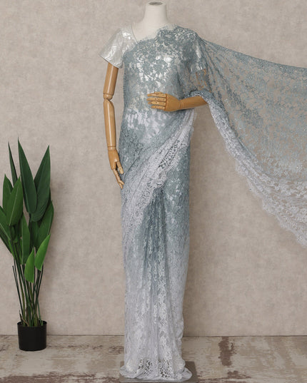 Blue-Grey Ombre Premium French Chantilly Saree Lace with Stone Work, 5.5 Mtrs, Width 110 Cms-D26593
