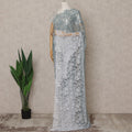 Blue-Grey Ombre Premium French Chantilly Saree Lace with Stone Work, 5.5 Mtrs, Width 110 Cms-D26593