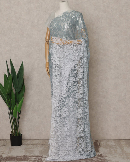 Blue-Grey Ombre Premium French Chantilly Saree Lace with Stone Work, 5.5 Mtrs, Width 110 Cms-D26593