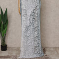 Blue-Grey Ombre Premium French Chantilly Saree Lace with Stone Work, 5.5 Mtrs, Width 110 Cms-D26593